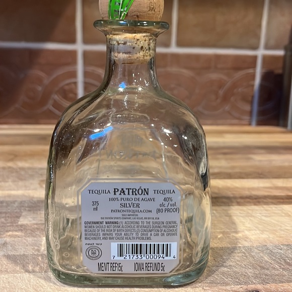 PATRON SILVER TEQUILA BOTTLE 375 ML GLASS BOTTLE WITH CORK EMPTY - Picture 5 of 9